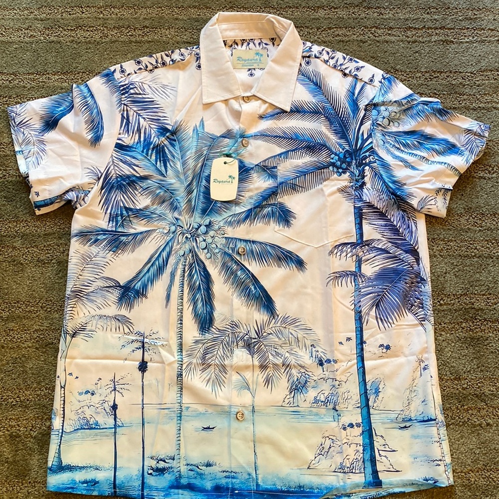 Mens Hawaiian style short sleeve collar spring shirt Sz M